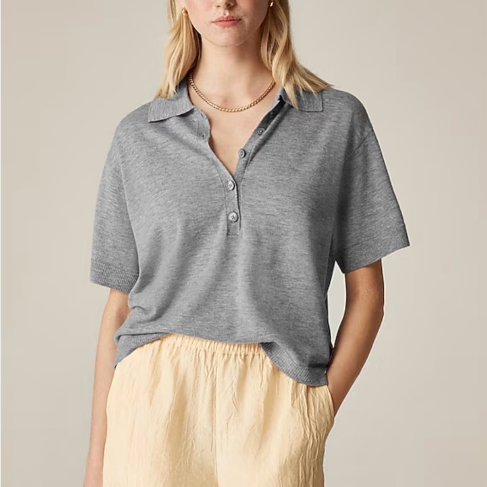 Jcrew NWT heather grey SS featherweight Cashmere Polo Sweater